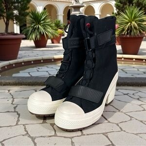 CTAS Converse GR82XX Suede Extra High Platform Lace up Boots Black White Red 7.5
